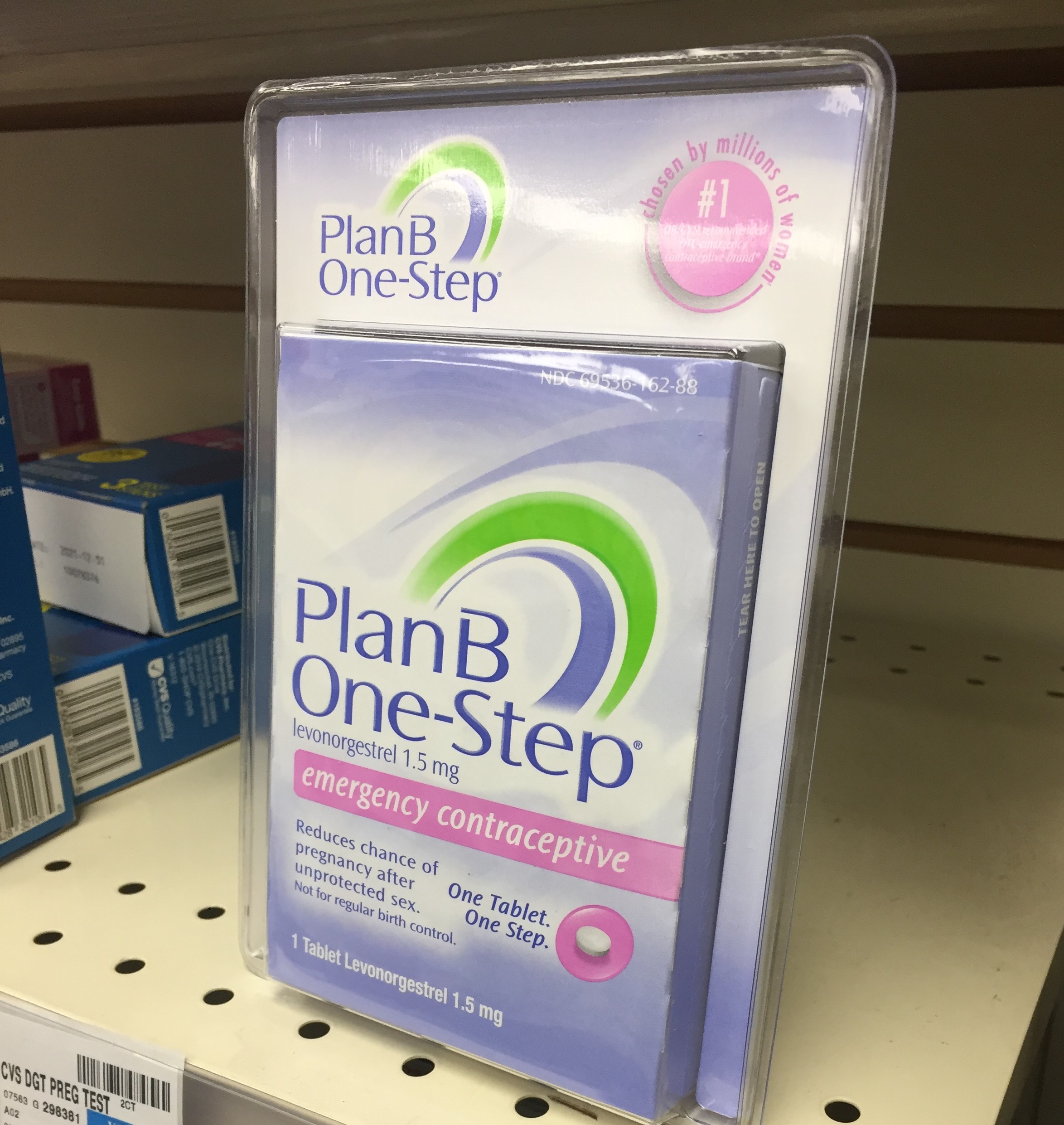 Plan B on a pharmacy shelf