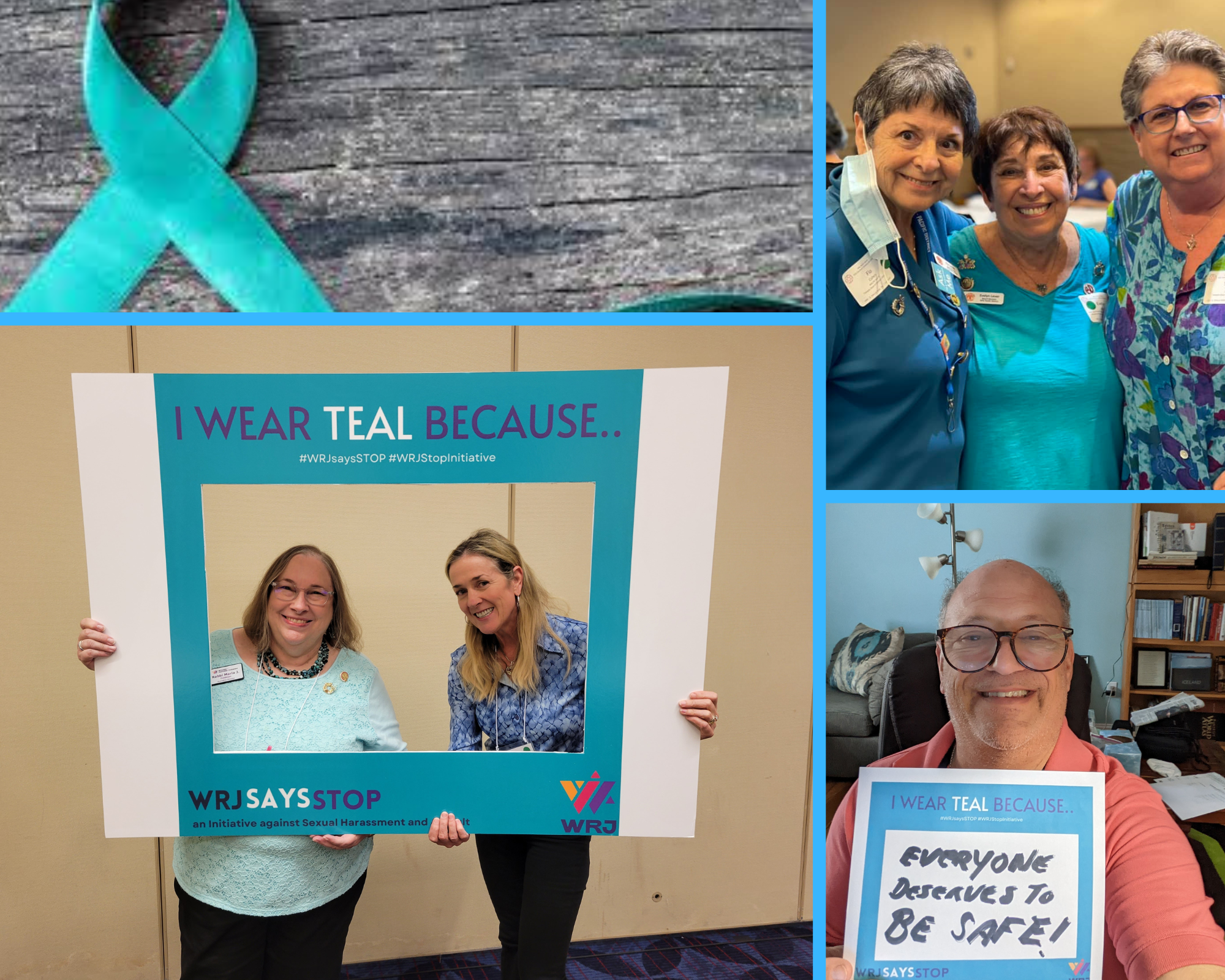 Collage of people wearing teal 