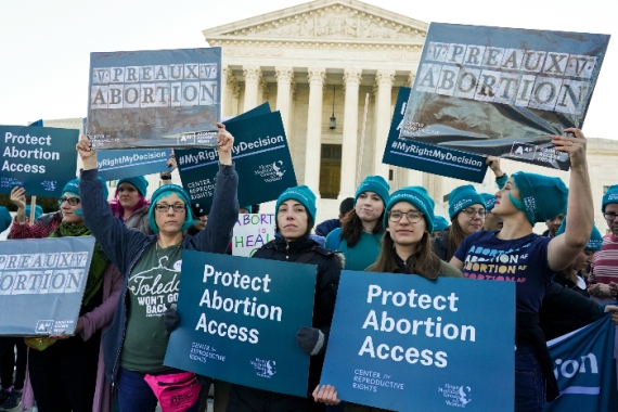 Protestors holding pro choice signs outside the Supreme Court