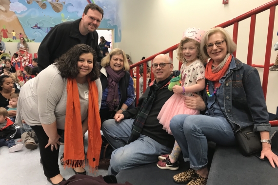 Family sitting on stairs